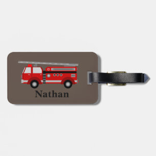 Personalised Cute Kids Red Firetruck luggage tag