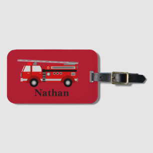 Personalised Cute Kids Red Firetruck luggage tag