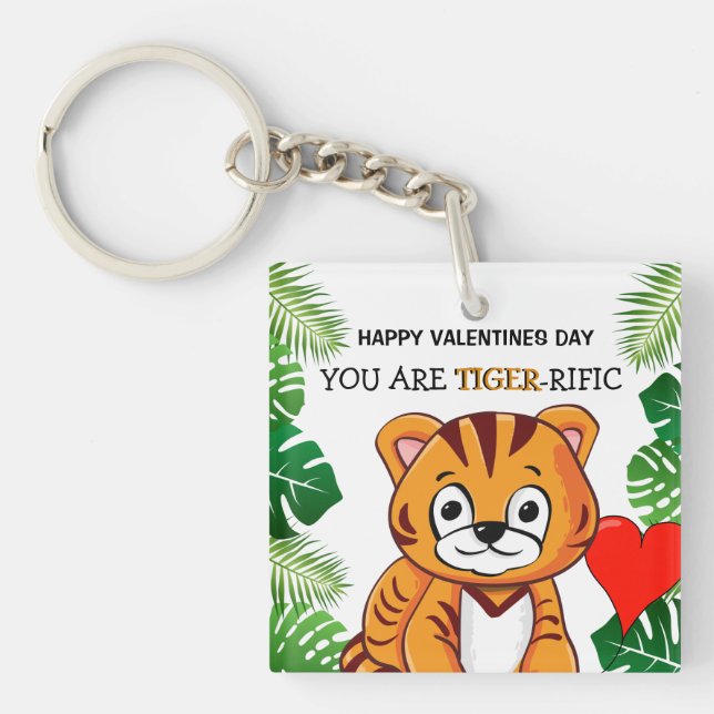 Personalised Cute Kids Tiger-rific Valentines Day Key Ring (Front)