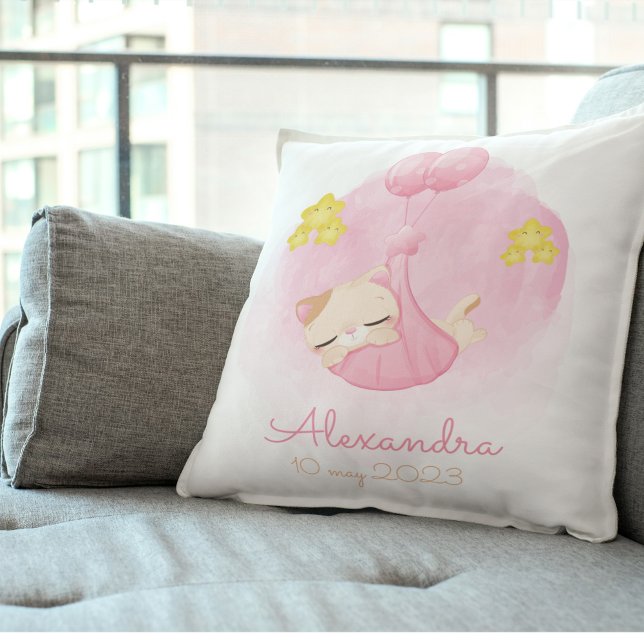 Personalised Cute Kitten and Balloons Design Cushion (Personalized Cute Kitten and Balloons Design Throw Pillow)
