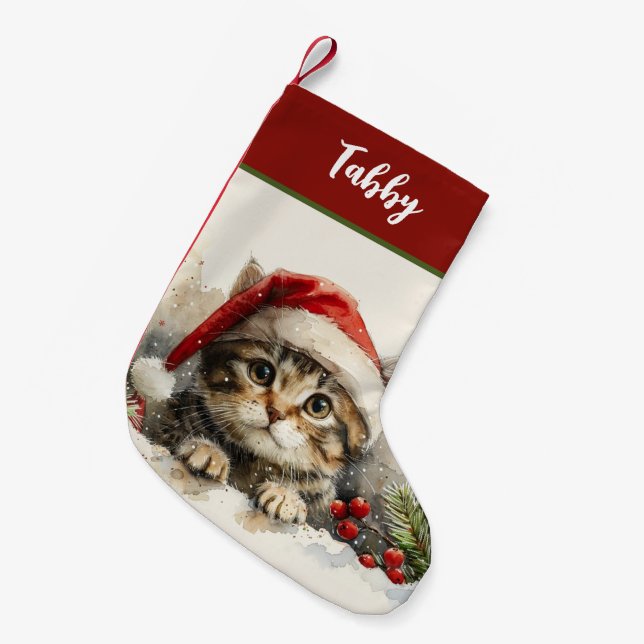 Personalised Cute Kitten Cat Small Christmas Stocking (Front (Hanging))