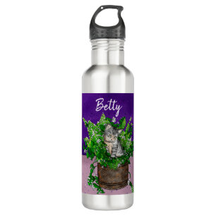 Personalised Cute Kitten in Catnip Pot 710 Ml Water Bottle