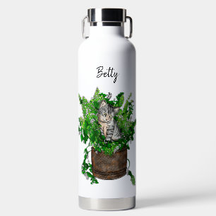 Personalised Cute Kitten in Catnip Pot Water Bottle