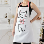 Personalised Cute Kitten Name Apron<br><div class="desc">Cute cat apron featuring a white kitten,  your initial,  and name in a personalised script font.</div>