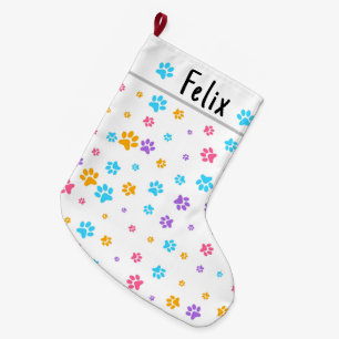 Personalised Cute Kitten Paw Print Large Christmas Stocking