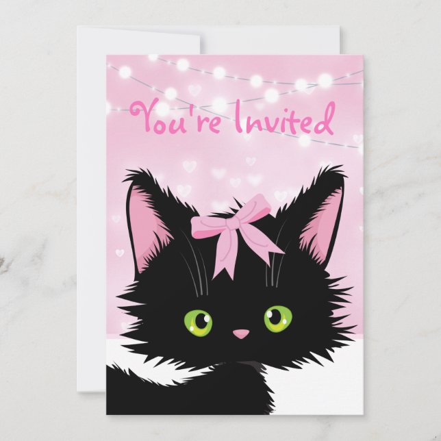 Personalised Cute Kitten Pink Birthday Party Invitation (Front)