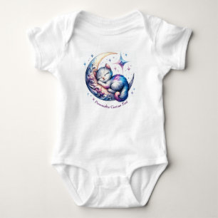 Personalised Cute Kitten Sleeping on a Half Moon Baby Bodysuit