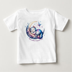 Personalised Cute Kitten Sleeping on a Half Moon Baby T-Shirt