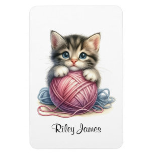 Personalised Cute Kitten with Ball of Yarn  Magnet