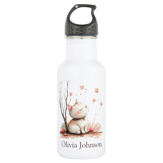 Personalised Cute Kitten with Hearts 532 Ml Water Bottle (Front)
