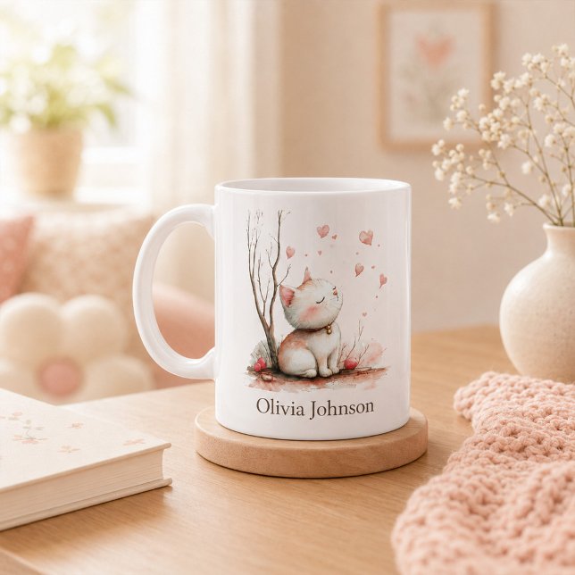 Personalised Cute Kitten with Hearts Coffee Mug (Personalized Cute Kitten with Hearts Coffee Mug)