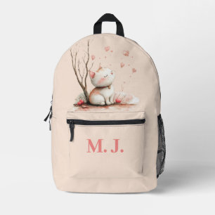 Personalised Cute Kitten with Hearts" Kids School Printed Backpack