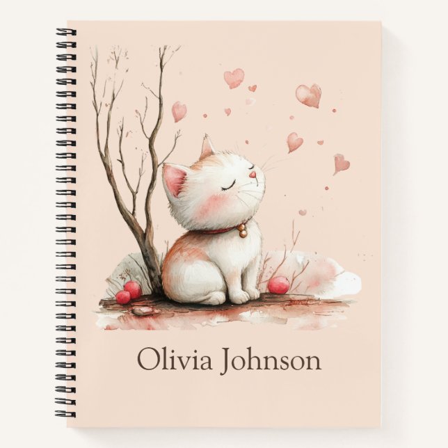 Personalised Cute Kitten with Hearts Notebook (Front)