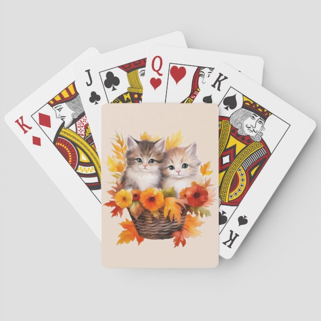 Personalised Cute Kittens Cats in Basket Playing Cards (Back)
