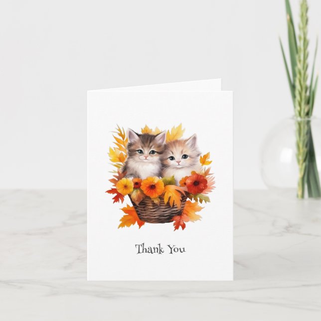 Personalised Cute Kittens Cats in Basket Thank You Card (Front)