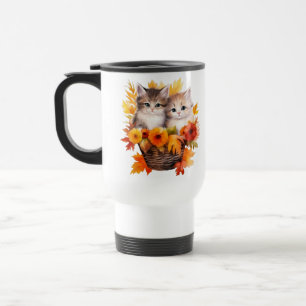 Personalised Cute Kittens Cats in Basket Travel Mug