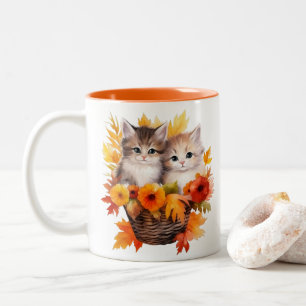 Personalised Cute Kittens Cats in Basket Two-Tone Coffee Mug