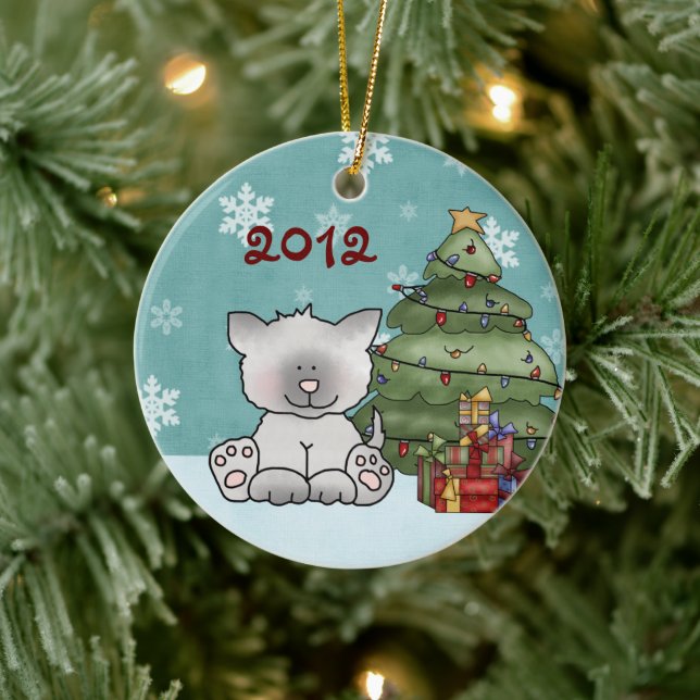 Personalised Cute Kitty Cat and Christmas Tree Ceramic Tree Decoration (Tree)