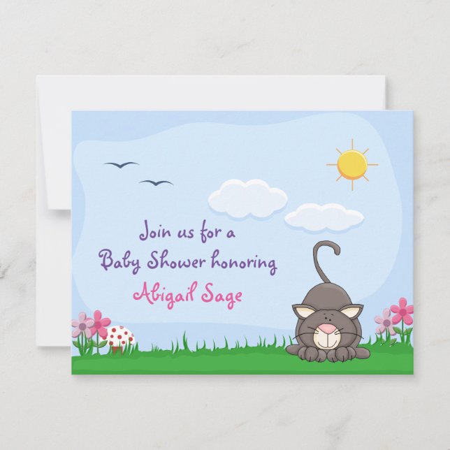 Personalised Cute Kitty Cat Baby Shower Invitation (Front)