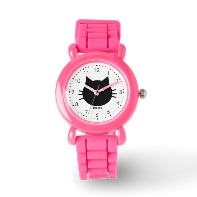 Personalised Cute Kitty Cat Pink Watch (Front)