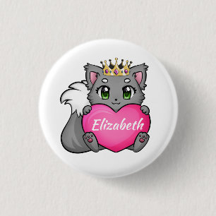 Personalised Cute Kitty Name Tag Button Pin