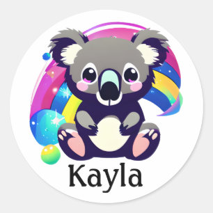 Personalised Cute Koala Bear and Rainbow  Classic Round Sticker