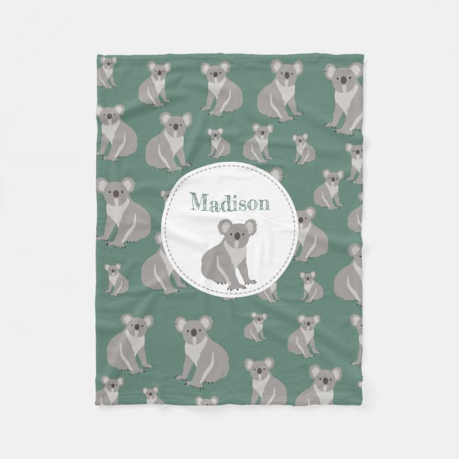 Personalised Cute Koala Pattern  Fleece Blanket (Front)