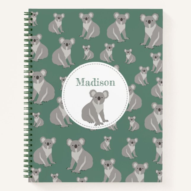 Personalised Cute Koala Pattern  Notebook (Front)