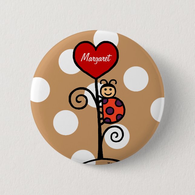 Personalised Cute LadyBug drawing 6 Cm Round Badge (Front)