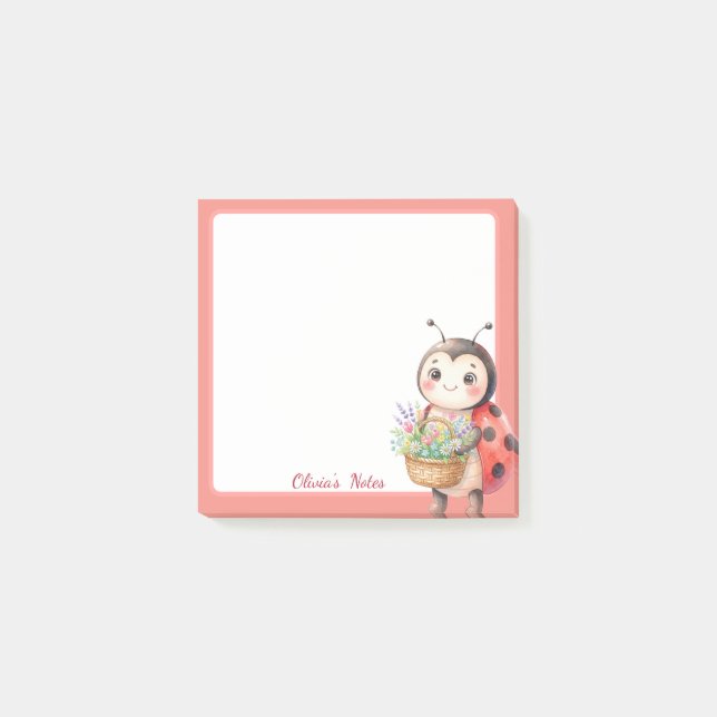 Personalised Cute Ladybug Flower Sticky Notes (Front)