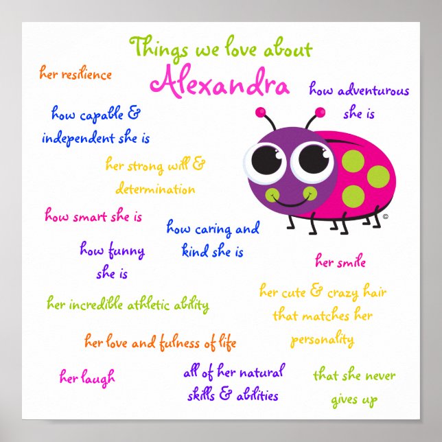 Personalised "Cute Ladybug" Poster for GIrls (Front)