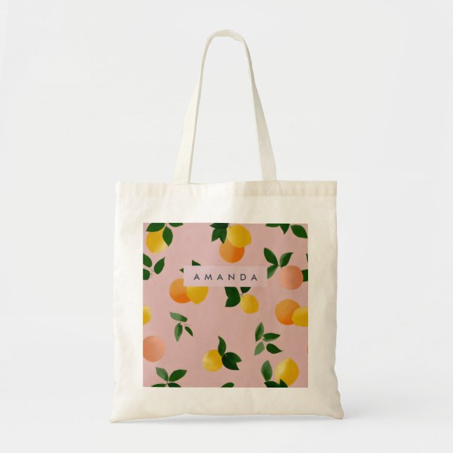 Personalised Cute Lemon Orange Fruits Tote Bag (Front)