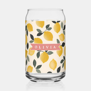 Personalised Cute Lemon Pattern Fresh Summer Can Glass
