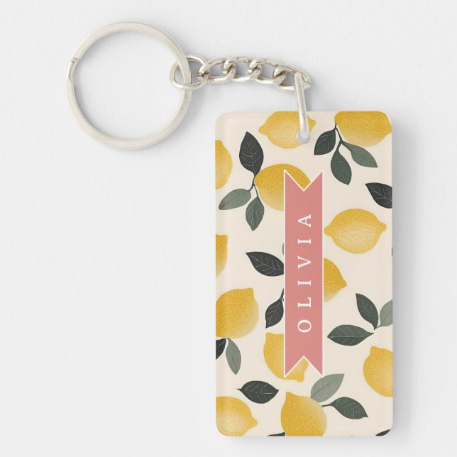 Personalised Cute Lemon Pattern Fresh Summer Key Ring (Front)