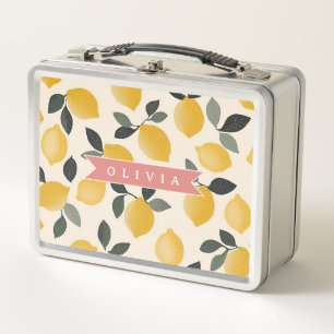 Personalised Cute Lemon Pattern Fresh Summer Metal Lunch Box
