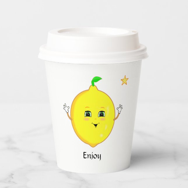 Personalised Cute Lemon & Star Paper Cups (Front)