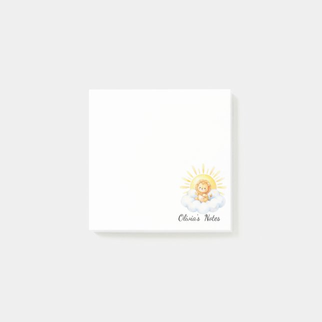 Personalised Cute Lion Cub Sun Cloud Sticky Notes (Front)