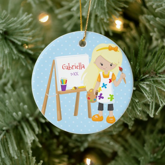 Personalised Cute Little Artist Christmas Ornament (Tree)
