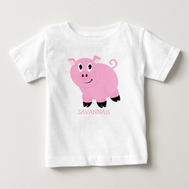 Personalised Cute Little Pink Pig Girls Baby T-Shirt (Front)