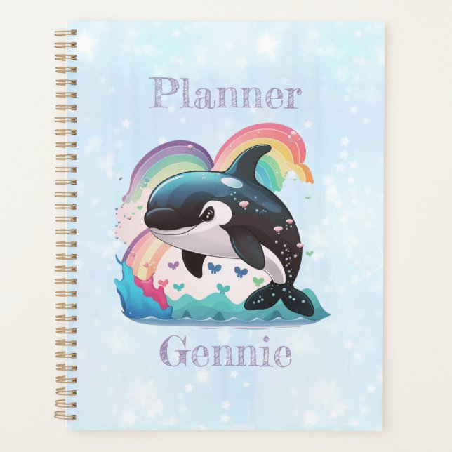 Personalised Cute Magical Orca Rainbow Ocean Planner (Front)