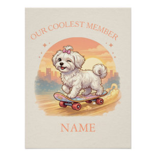 Personalised Cute Maltese Puppy Pink Bow Wall Art