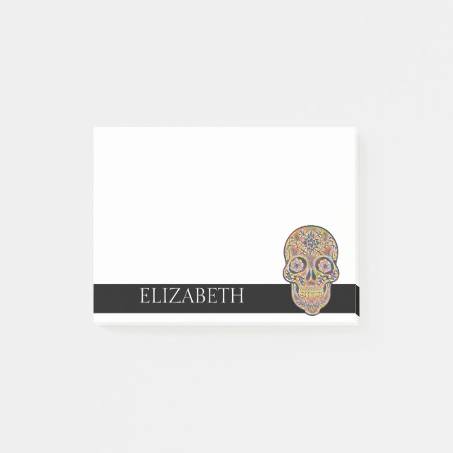 Personalised Cute Mexican Sugar Skull Halloween Post-it Notes (Front)