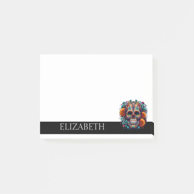 Personalised Cute Mexican Sugar Skull Halloween Post-it Notes (Front)