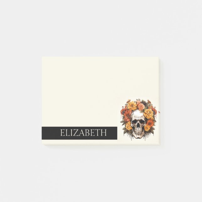Personalised Cute Mexican Sugar Skull Halloween Post-it Notes (Front)