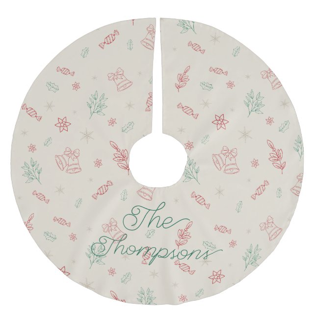 Personalised Cute Minimal Christmas Elements Brushed Polyester Tree Skirt (Front)