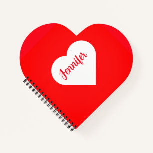 Personalised Cute Minimalist Red white heart  Notebook