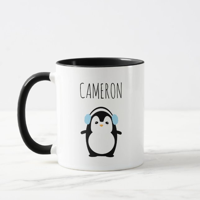 Personalised Cute Modern penguin illustration Mug (Left)