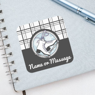 Personalised Cute Modern Tartan Ice Skates Square Sticker