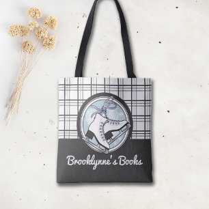 Personalised Cute Modern Tartan Ice Skating Tote Bag