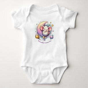 Personalised Cute Mouse Sleeping on a Half Moon Baby Bodysuit